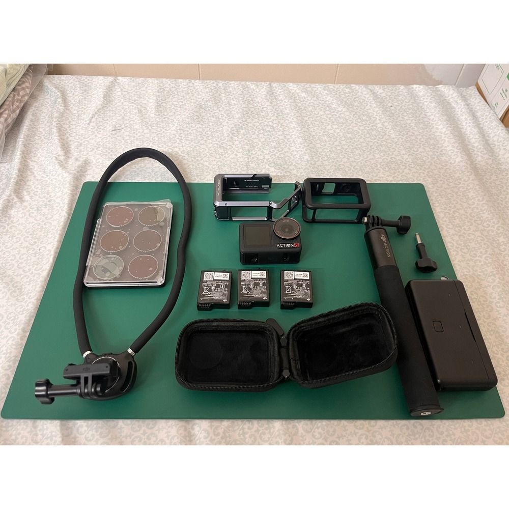 DJI Osmo Action 5 Pro Camera Bundle ND Filters Batteries Neck Mount Rod Cages